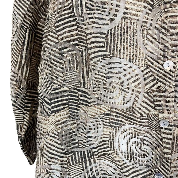 Chicos Womens Brown Button Down Sheer 3/4 Sleeve Mixed Media Shirt Top sz 2 / L - Picture 6 of 16